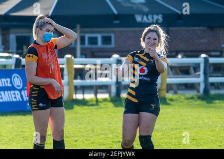 London, Großbritannien. 27th. Februar 2021. Während des Allianz Premier 15s Spiels zwischen Wasps FC Ladies und Saracens Women in der Twyford Avenue in London, England. Kredit: SPP Sport Presse Foto. /Alamy Live Nachrichten Stockfoto