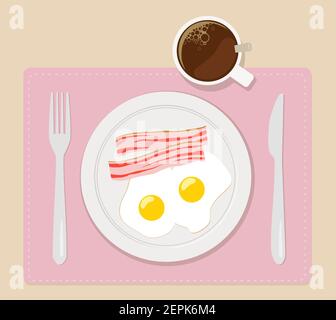 Frühstück Flat Vektor Illustration Eier Speck und Kaffee Stock Vektor