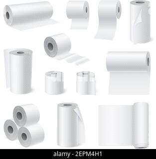 Weiß Scroll Toilettenpapier und Hygienetuch realistische Set für Badezimmer und Wasser Schrank isoliert Vektor Illustration Stock Vektor