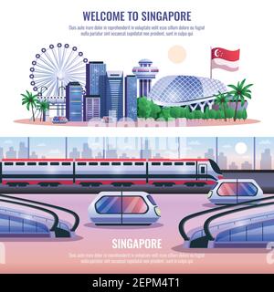 Singapur horizontale Banner mit moderner Metropolarchitektur und autonom unbemannt Fahrzeuge und Headline willkommen in singapur Vektor illustrati Stock Vektor