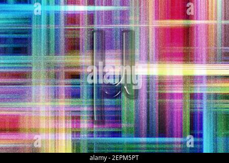 Mu-Zeichen. Mu-Buchstabe, griechisches Alphabet-Symbol, bunt karierter Hintergrund Stockfoto