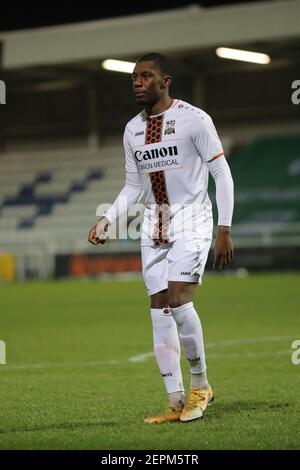 HARTLEPOOL, ENGLAND. FEB 27th Alexander McQueen von Barnett während des Vanarama National League-Spiels zwischen Hartlepool United und Barnett im Victoria Park, Hartlepool am Samstag, 27th. Februar 2021. (Kredit: Mark Fletcher, Mi News) Kredit: MI Nachrichten & Sport /Alamy Live Nachrichten Stockfoto