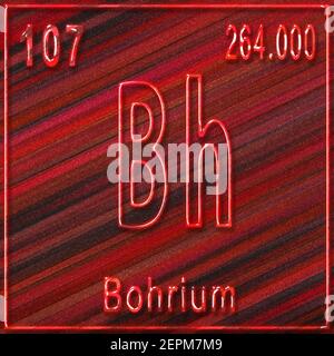 Bohrium chemisches Element, Zeichen mit Ordnungszahl und Ordnungsgewicht, Periodensystem Stockfoto