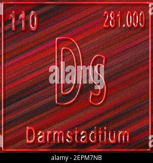 Darmstadtium chemisches Element, Zeichen mit Ordnungszahl und Atomgewicht, Periodensystem-Element Stockfoto