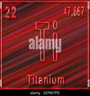 Titan chemisches Element, Zeichen mit Ordnungszahl und Ordnungsgewicht, Periodensystem Stockfoto