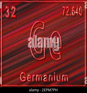 Germanium chemisches Element, Zeichen mit Ordnungszahl und Ordnungsgewicht, Periodensystem Stockfoto