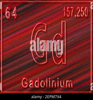 Gadolinium chemisches Element, Zeichen mit Ordnungszahl und Ordnungsgewicht, Periodensystem Stockfoto