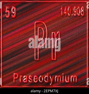 Chemisches Praseodym-Element, Zeichen mit Ordnungszahl und Atomgewicht, Periodensystem Stockfoto