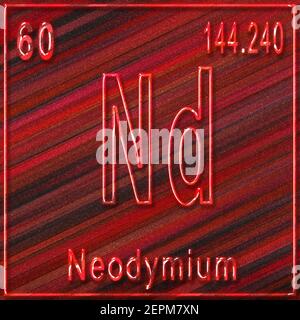 Chemisches Neodym-Element, Zeichen mit Ordnungszahl und Atomgewicht, Periodensystem Stockfoto