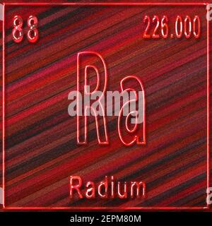 Chemisches Element Radium, Zeichen mit Ordnungszahl und Ordnungsgewicht, Periodensystem Stockfoto