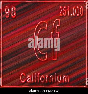 Californium chemisches Element, Zeichen mit Ordnungszahl und Ordnungsgewicht, Periodensystem Stockfoto