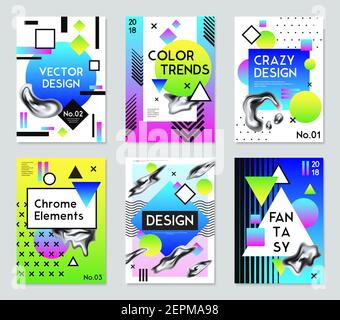 Sammlung von sechs Fantasy-Plakaten für Vektor-Design mit Farbe Trends und Chromelemente isolierte Vektordarstellung Stock Vektor