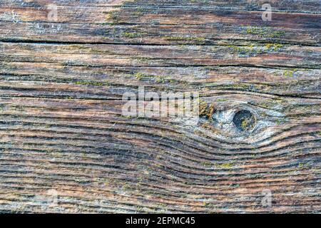 Blass verblasst braun und kühl blau reclaimed Kiefernholz Oberfläche mit alten Brettern aufgereiht. Verwitterte Holzbretter an einer Wand oder Bodenstruktur. Neutral Stockfoto