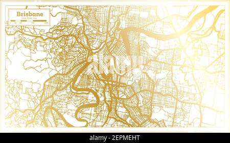 Brisbane Australien Stadtplan im Retro-Stil in goldenen Farben. Übersichtskarte. Vektorgrafik. Stock Vektor