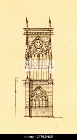 Abbildung aus dem 19. Jahrhundert, die einen Teil der Fassade des Straßburger Doms darstellt. Stich veröffentlicht in Vergleichende architektonische Formenlehre von C Stockfoto