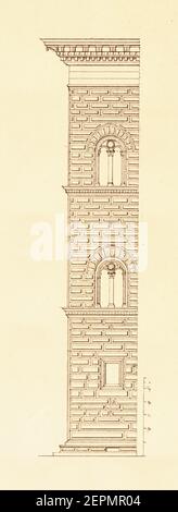 Antike Gravur mit Fassade des Palazzo Strozzi in Florenz, Italien. Illustration veröffentlicht in Vergleichende architektonische Formenlehre von Carl Stockfoto