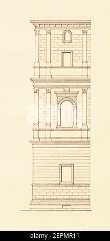 Antike Gravur mit der Fassade des Palazzo Torlonia in Rom, Italien, entworfen von Andrea Bregno. Illustration veröffentlicht in Vergleichende Architektoni Stockfoto