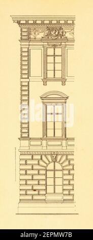 Illustration des 19. Jahrhunderts mit Fassade des Technischen Instituts in München (1872). Stich veröffentlicht in Vergleichende architektonische Formen Stockfoto