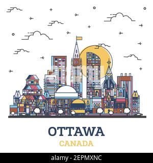 Outline Ottawa Canada City Skyline mit farbigen modernen Gebäuden isoliert auf Weiß. Vektorgrafik. Ottawa Stadtbild mit Wahrzeichen. Stock Vektor