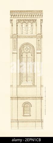 Antike Illustration aus dem 19. Jahrhundert, die die Fassade der Thomas-Kirche in Berlin darstellt. Friedrich Adler entwarf und baute die Kirche zwischen 1865 und 18 Stockfoto