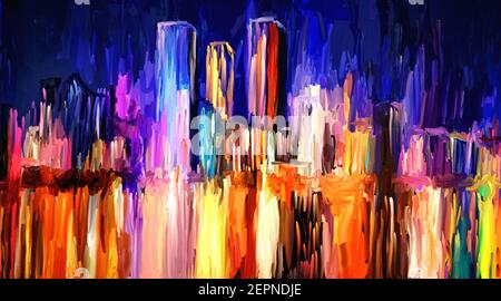 Abstrakte künstlerische Malerei der Skyline, original Ölbild auf Leinwand Stockfoto