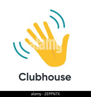 Handpalmsymbol für Einladung im Clubhouse. Schwarze Silhouette auf weißem Hintergrund. Geste der winkenden Hand. Stock Vektor