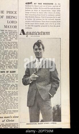 Anzeige für den Bekleidungsladen Aquascutum für Herren in der Zeitung Evening News (Donnerstag, 10th. Mai 1962), London, Großbritannien. Stockfoto