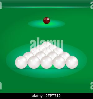 Billardpyramide auf einem grünen Tisch. 3D Vektorgrafik auf grünem Hintergrund. Stock Vektor