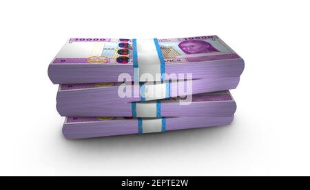 3D Illustration von 10000 Francs westafrikanischen CFA Scheine Stapel Hintergrund Stockfoto