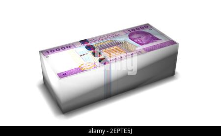 3D Illustration von 10000 Francs westafrikanischen CFA Scheine Stapel Hintergrund Stockfoto