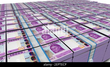 3D Illustration von 10000 Francs westafrikanischen CFA Scheine Stapel Hintergrund Stockfoto