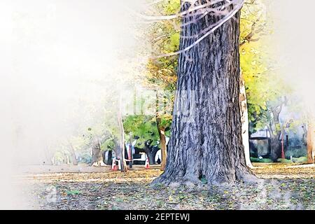 Abstrakt bunten Zweig Baum im Wald auf Aquarell Illustration Malerei Hintergrund. Stockfoto