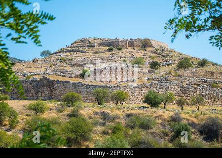 Panorama der mykenischen Akropolis. Archäologische Stätte von Mykene in Peloponnes Griechenland Stockfoto