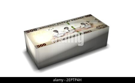 3D Illustration von Ruanda 500 Francs Scheine stapelt Hintergrund Stockfoto