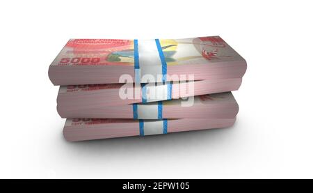 3D Abbildung von Madagaskar 5000 Ariary Bills stapelt Hintergrund Stockfoto