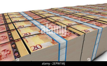 3D Illustration von Libyen 20 Dinar Scheine stapelt Hintergrund Stockfoto