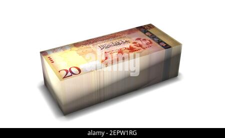 3D Illustration von Libyen 20 Dinar Scheine stapelt Hintergrund Stockfoto