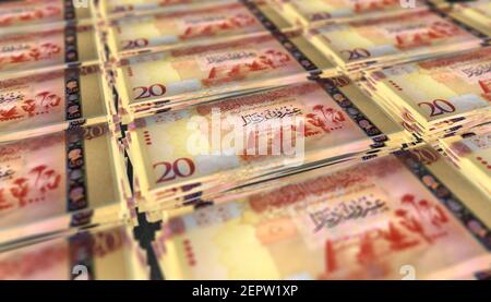 3D Illustration von Libyen 20 Dinar Scheine stapelt Hintergrund Stockfoto