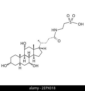 Taurocholsäure. Gallensäure. Chemische Molekülformel Taurocholsäure. Vektorgrafik auf isoliertem Hintergrund Stock Vektor