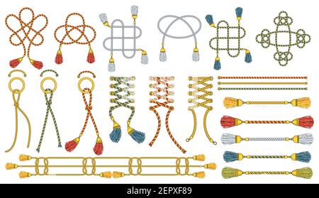 Leuchtend farbige Spitze mit Quasten in einem Knoten gebunden. Stock Vektor