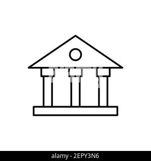 Bankleitsymbol. Universitätslinearzeichen. Gebäude mit Spalten umreißen Symbol. Vektor auf Weiß isoliert Stock Vektor