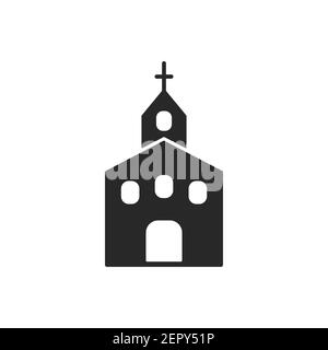 Kirchenikone. Heiliger Ort Gebäude Silhouette Zeichen. Kirche Umriss schwarzes Symbol. Vektor auf Weiß isoliert. Stock Vektor