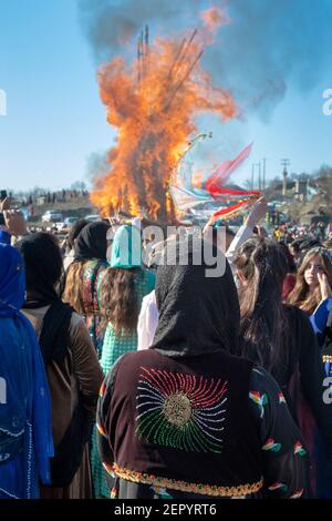 Nowruz Feiern in der Nähe von Biakara, Marivan Bezirk, Kurdistan, Iran Stockfoto