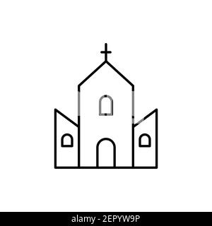 Symbol für Kirchenzeile. Kirche Umriss schwarzes Symbol. Schild für das Gebäude des Heiligen Platzes. Vektor auf Weiß isoliert. Stock Vektor