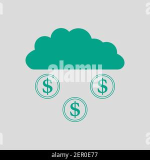 Münzen Fallen Aus Wolke Symbol. Grün auf grauem Hintergrund. Vektorgrafik. Stock Vektor