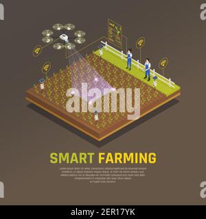 Landwirtschaft Automation Smart Farming Komposition mit bearbeitbarem Text und Ansicht Der Feldbearbeitung mit modernen Technologien Vektor-Illustration Stock Vektor