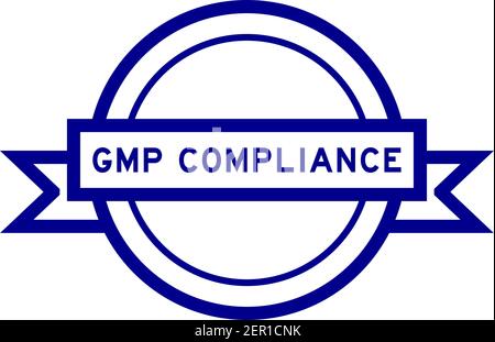 Rundes Vintage Label Banner in blauer Farbe mit Wort GMP (Abkürzung Good Manufacturing Practice) auf weißem Hintergrund Stock Vektor