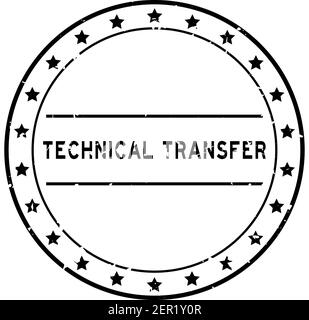 Grunge schwarz technische Übertragung Wort rund Gummi Dichtung Stempel auf Weißer Hintergrund Stock Vektor