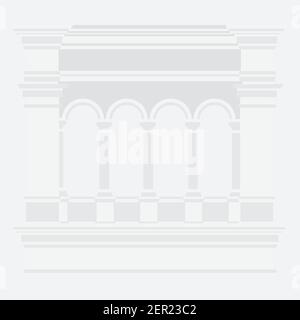 Vektor-Illustration Römische Kolonnade isoliert auf weiß. Vektorsymbol „Gerichtsgebäude“. Realistische antike Marmor Tempelfront mit Säulen Stock Vektor