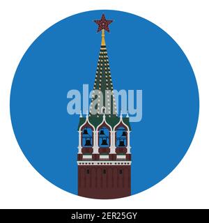 Vektor-Illustration Spasskaya Turm des Kremls in Moskau. Kreml Turm mit Uhr in Moskau flache Ikone Stock Vektor